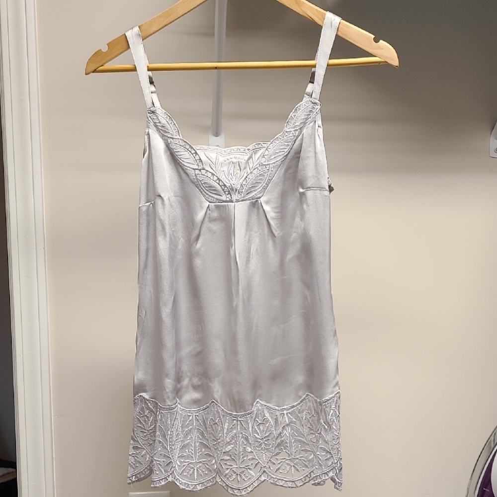 White House Black Market Silver Silk Chemise/Camisole. NWOT